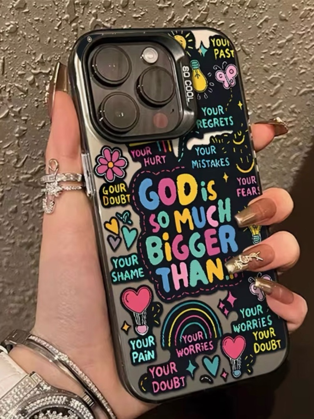 Colorful "God is So Much Bigger Than" Graphic Phone Case